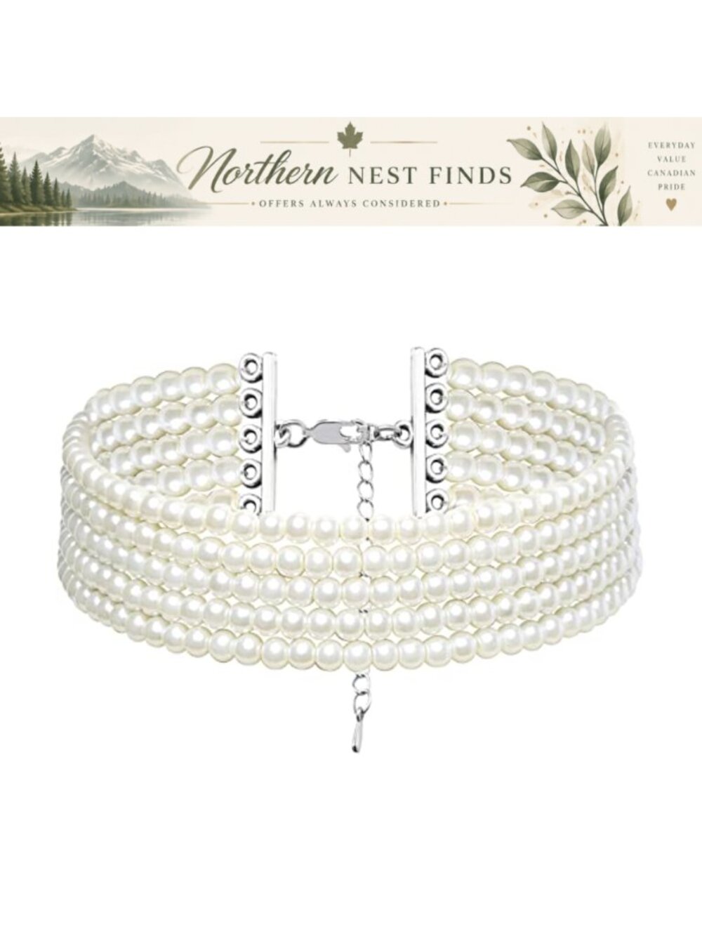 Round Imitation Pearl Choker Necklace Multi Strand 1920s Gatsby Party Accessory